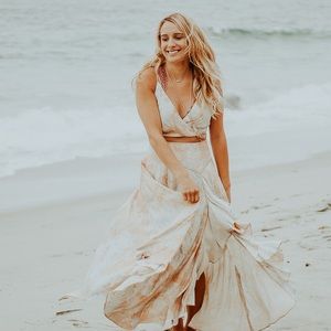 FREE PEOPLE orange print two-piece maxi dress